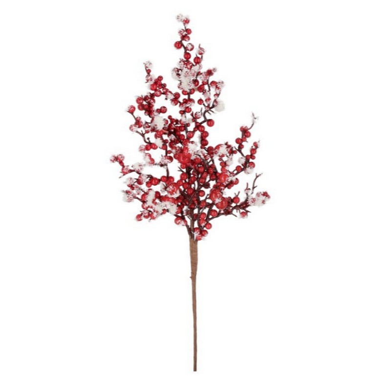 Ramo con bacche rosse innevate artificiali